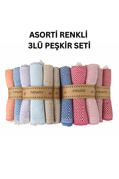 Fırsato %100 Pamuklu 3`lü set Kristal Desenli Peşkir & Hızlı Kuruyan El-Baş H...
