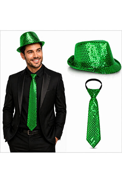 magicool Green Sequined Hat and Tie Set – Sparkling Party Combo