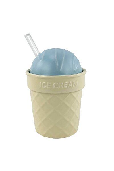 Trim Cana Ceramică Crem cu Capac și Lingură de Sticlă 350 ml