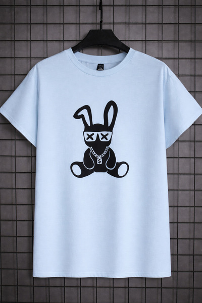 VODEXA Tricou oversize pentru bărbați, cu imprimeu IEPURE CU COLIER, 100% bum...