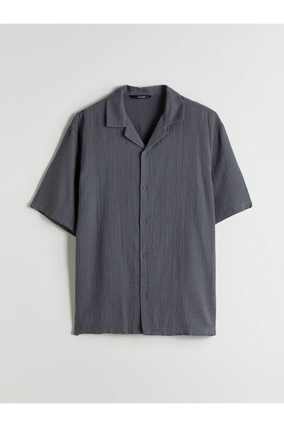 LC Waikiki Nevavm Resort Collar Short Sleeve Muslin Men's Shirt with a Differ...