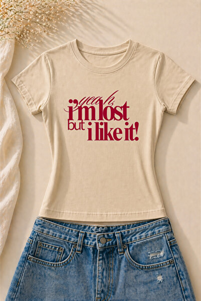 EVIus Γυναικείο μπλουζάκι I'm Lost με στάμπα, κοντομάνικο, Lycra, στενό εφαρμ...