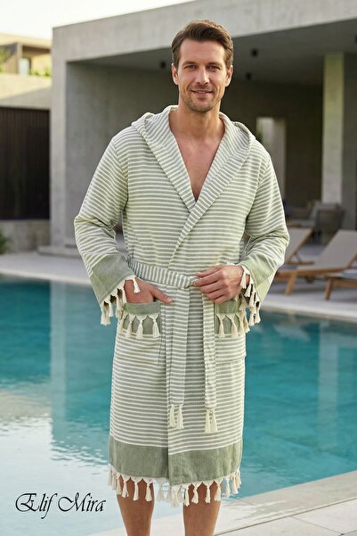 Elif Mira Μπουρνούζι παραλίας με κουκούλα Unisex Peshtemal για μπάνιο στη θάλ...