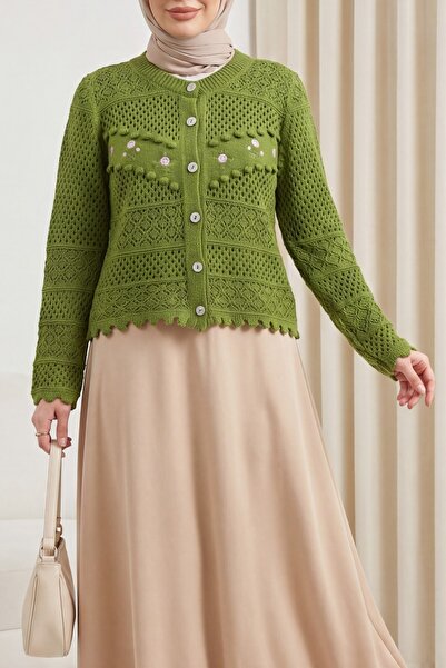 Modamorfo Πλεκτή ζακέτα με κουμπιά και κεντημένα λουλούδια στο μπροστινό μέρο...