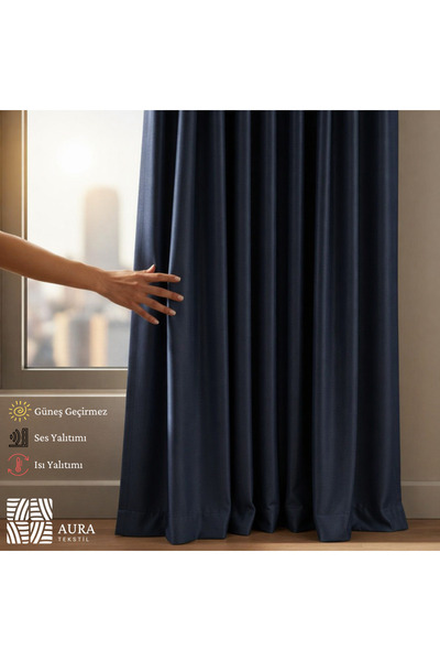 Fluiana Blackout Perde | Lacivert Blackout Perde |%100 Karartma Perde|Güneş G...