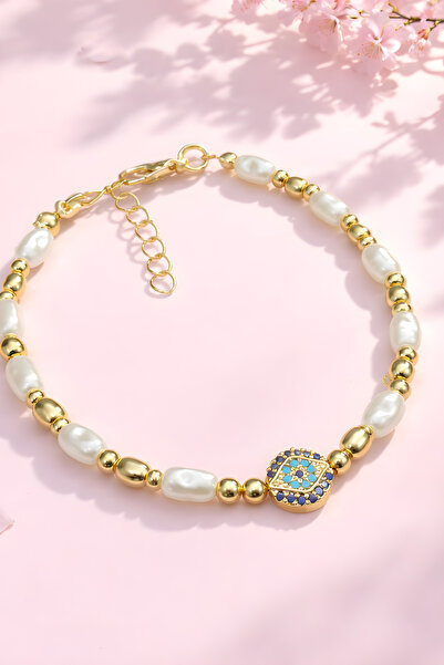 NBS Beautiful Naturel Stones Pearl Evil Eye Protection Women's Bracelet