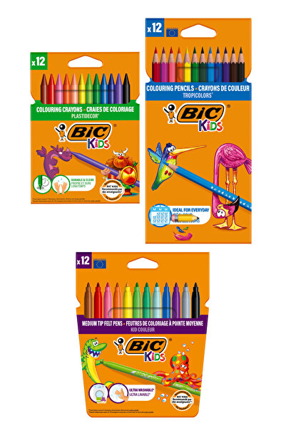 Bic 3’lü Kalem Seti 12’li Kuru Boya 12’li Pastel Boya 12’li Keçeli Kalem