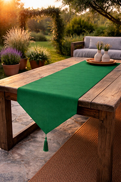 Econice Ormin Yeşili Duck Keten Dekoratif Runner 40 x 140 cm