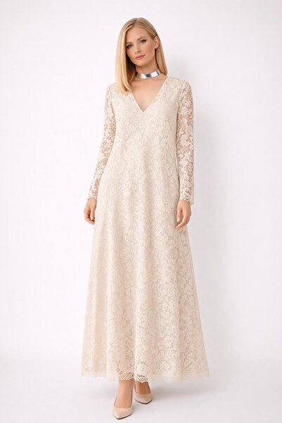 SERAVENZA COUTURE Maxi Length Long Sleeve Stylish Lace Dress Cou-109