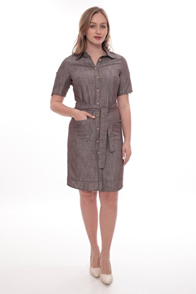 etselements Φόρεμα με ζώνη και τσέπες σε λινή όψη