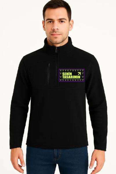 Modayakamoz Μπροστινό πουλόβερ από πολικό φλις με όρθιο γιακά - Μαύρο