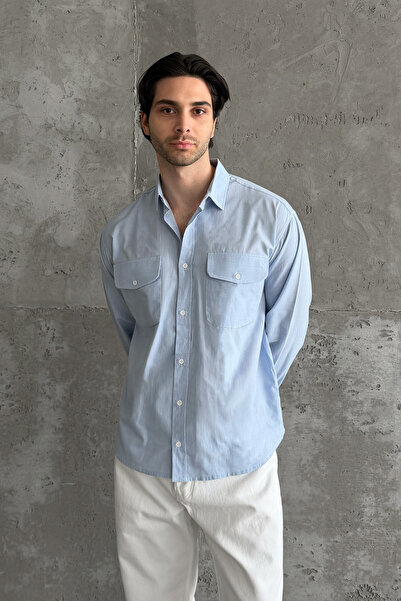 HYMAN Ανδρικό πουκάμισο oversize με τζιν εμφάνιση, 100% βαμβάκι