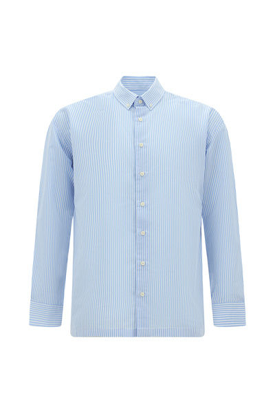 Abdullah Kiğılı Μακρυμάνικο Oversize Ριγέ Βαμβακερό Πουκάμισο με Γιακά με Κου...