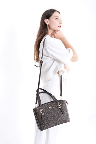 Just Polo Women's Brown Tan Print Patterned Shoulder Bag 2066-mh