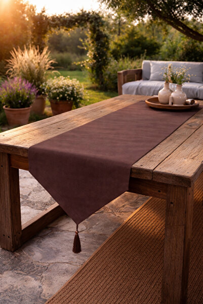 Econice Brown Duck Linen Decorative Runner 40 X 140 cm