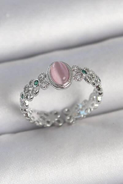 silky glows Stylish Brass Silver Color Zircon Stone Detailed Pink Enamel Drop...