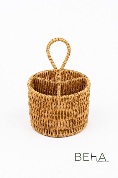 BehaHome El Yapımı Rattan Hasır Bölmeli Organizer Sepet | 3 Bölmeli Makyaj, T...