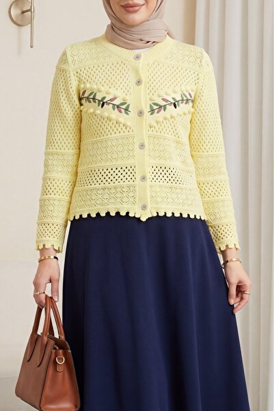 Modamorfo Ζακέτα πλεκτή διάτρητη με κουμπιά και κέντημα στο μπροστινό μέρος -...