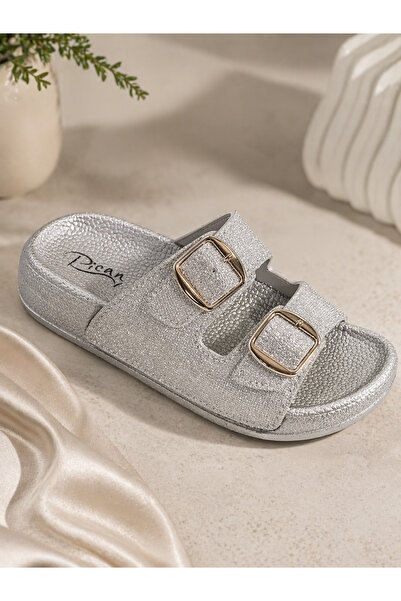 Pienn 1150 Λευκές Γυναικείες Παντόφλες με Λεπτομέρειες από Γκλίτερ, Άνετες γι...