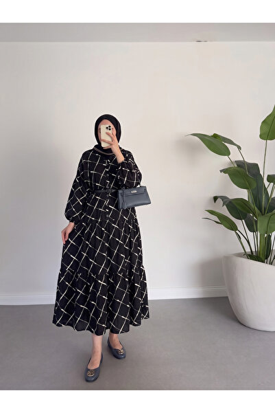 secret of VALORIA فستان نسائي طويل من القطن والفسكوز بنقشة مميزة، لا يشمل الحزام