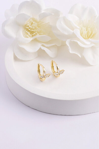 SARIASLAN 925 Ayar Gümüş Lotus Çiçek Gümüş Küpe 14 Gold Renk