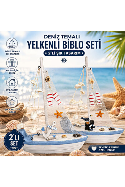 1DepoBu Deniz Temalı Yelkenli Biblo Seti (2’li) – Dekoratif Şık Tekne Figürü ...