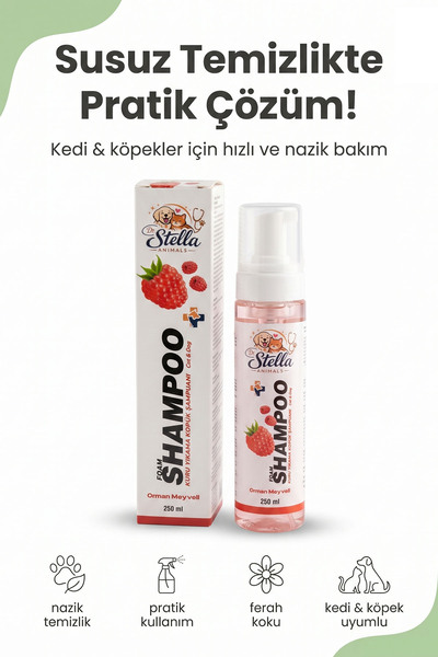 Dr. Stella Animals Foam Şampuan 250 ml - Kedi & Köpek Kuru Yıkama Köpük Şampuanı (Orman Meyveli)