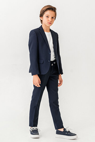 Rüyam Lacivert Gofre Erkek Çocuk Tişörtlü Takım Elbise Blazer Ceket Pantolon ...