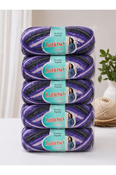 Lanoso Woolrich Degrade Örgü İpi 5’li Paket %70 Yün Yumuşak Kalın El Örgü İpi...