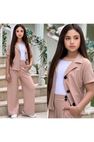 Ütk kids Stylish Version of the Sporty Style for Young Girls and Children, Set of Palazzo Pants + Blazer Jacket with Buttons