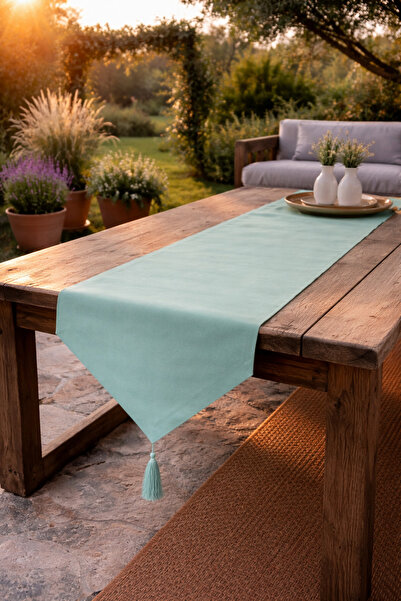 Econice Su Yeşili Duck Keten Dekoratif Runner 40 x 140 cm