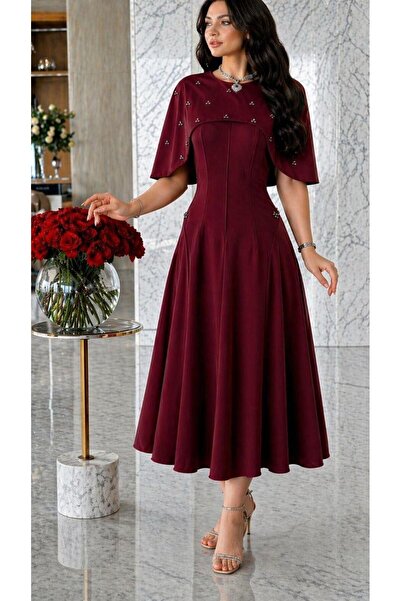 SAMEERAH STYLE Midi Dress with Short Cape and Delicate Embroidery Luxury