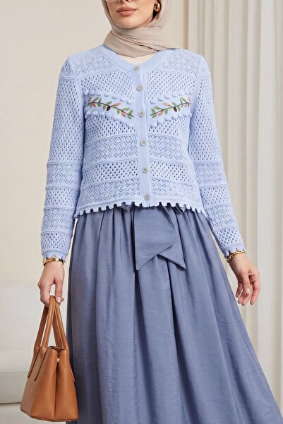 Modamorfo Ζακέτα πλεκτή διάτρητη με κουμπιά και κέντημα στο μπροστινό μέρος -...