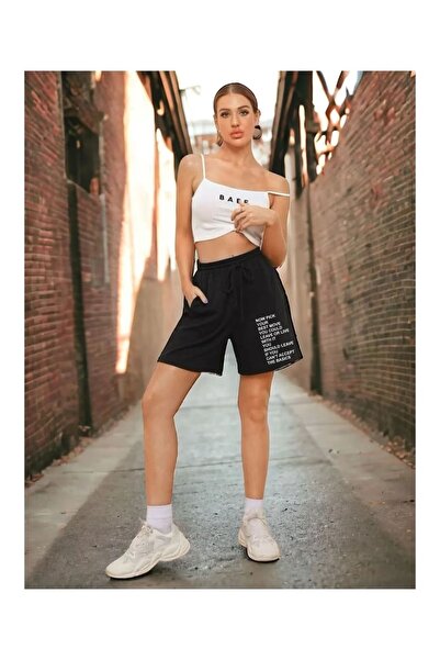 CLASSY.MODA Unisex γραφικά τυπωμένα μαύρα σορτς Streetwear Άνετη εφαρμογή