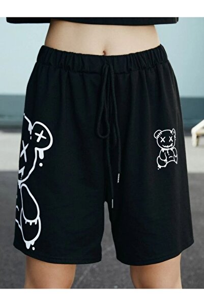 CLASSY.MODA Unisex γραφικά τυπωμένα μαύρα σορτς Streetwear Άνετη εφαρμογή