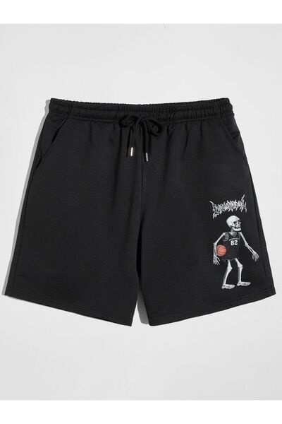 CLASSY.MODA Unisex γραφικά τυπωμένα μαύρα σορτς Streetwear Άνετη εφαρμογή