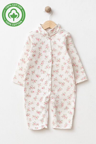 tinibud GOTS Sertifikalı Organik Kumaş %100 Pamuk Müslin Kız Bebek Tulum 3-6-...