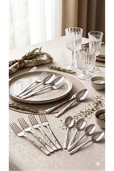kasımoğulları concept Stainless Steel 12-Piece Spoon and Fork Set - Modern Di...