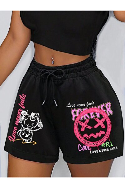 CLASSY.MODA Unisex γραφικά τυπωμένα μαύρα σορτς Streetwear Άνετη εφαρμογή