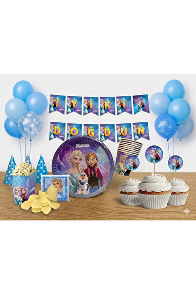 Balonsan Frozen Birthday Set for 16 People (Plate-Cup-Napkin-Corn Box-Toothpi...