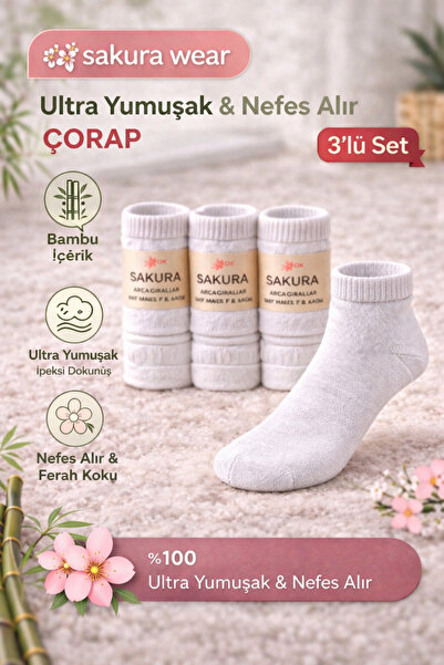 Store Sakura Wear 3’lü Patik Çorap – Ultra Yumuşak, Nefes Alan Günlük Konfor ...