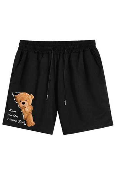 CLASSY.MODA Unisex γραφικά τυπωμένα μαύρα σορτς Streetwear Άνετη εφαρμογή