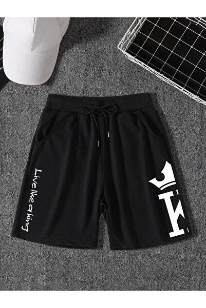 CLASSY.MODA Unisex γραφικά τυπωμένα μαύρα σορτς Streetwear Άνετη εφαρμογή