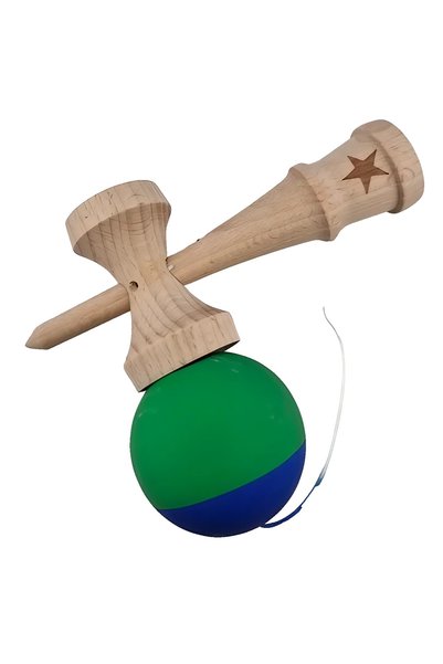 REVO Kendama Kendama X, Profesional, Lemn, Mâner de cauciuc, 18 cm, Albastru/Verde