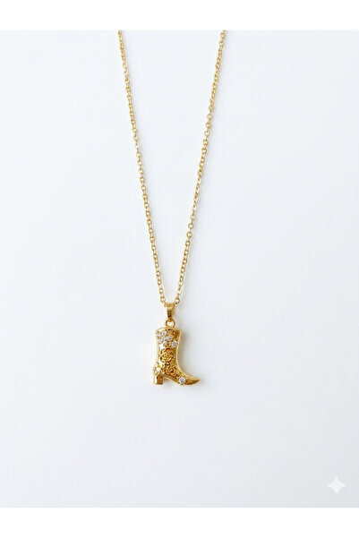 Rose and Light Flower Detailed Boot Pendant - Gold