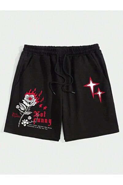 CLASSY.MODA Unisex γραφικά τυπωμένα μαύρα σορτς Streetwear Άνετη εφαρμογή