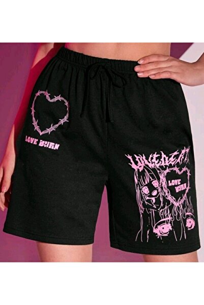 CLASSY.MODA Unisex γραφικά τυπωμένα μαύρα σορτς Streetwear Άνετη εφαρμογή