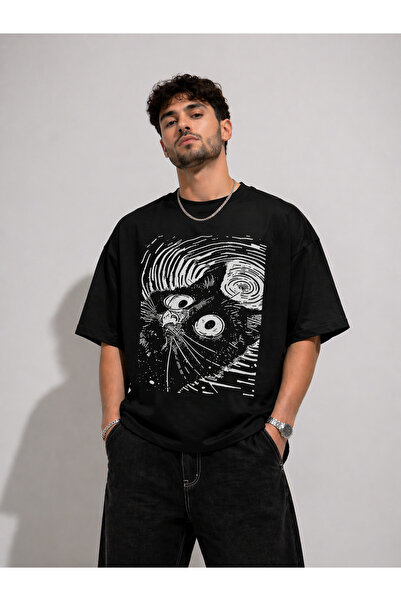 Nulivez Unisex Oversize T-Shirt Cat Graphic Printed Streetwear Comfortable Fi...