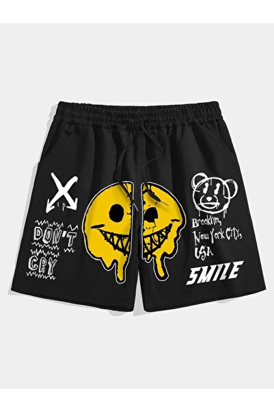 CLASSY.MODA Unisex γραφικά τυπωμένα μαύρα σορτς Streetwear Άνετη εφαρμογή