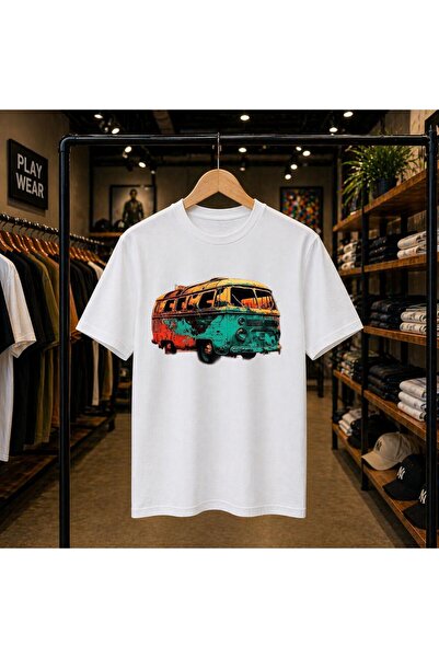 playwear Μπλουζάκι Old Minibus με στάμπα στο στήθος, 100% βαμβακερό, oversize...